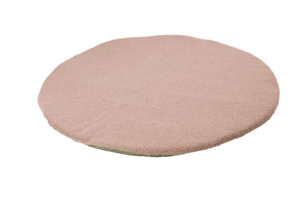 Tappeto giochi per neonato tondo con soffice imbottitura sfoderabile, antiscivolo a contatto con il pavimento e caldo tessuto teddy beige soft touch a contatto con il bambino