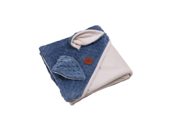 Plaid in pile bubble navy con cappuccio ed orecchie sul cappuccio
