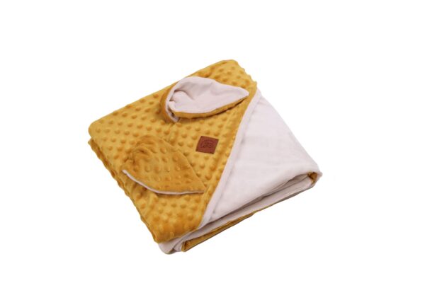 Plaid in pile bubble senape con cappuccio ed orecchie sul cappuccio