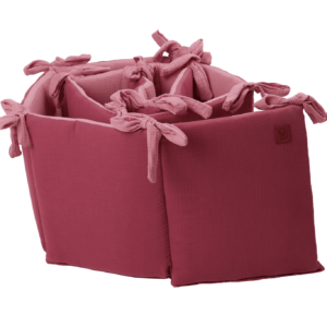Paracolpi per lettino neonato in mussola double face fragola-rosa