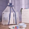 Lettino ovale Vega con settimino bianco e velo giroletto vega azzurro