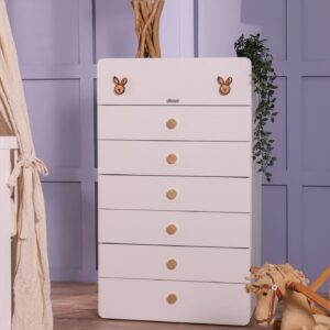 Settimino per cameretta neonato bianco con pomelli legno naturale