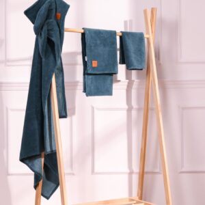 Set asciugamani ed accappatoio in spugna Bamboo ottanio