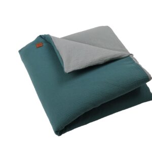 Piumone lettino neonato sfoderabile 4 stagioni in mussola double face verde eucalipto e verde-grigio