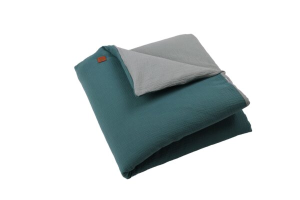 Piumone lettino neonato sfoderabile 4 stagioni in mussola double face verde eucalipto e verde-grigio