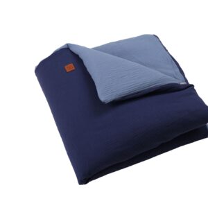 Piumone lettino neonato sfoderabile 4 stagioni in mussola double face blu e azzurro